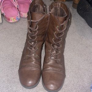 Brown combat boots, size 9 1/2. Used
